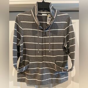 Croft & Barrow~Athleisure~Gray & White Striped~Front Zip Closure~Jacket~Size PS